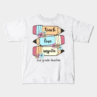 Back To School Teach Love Inspire Pencil 2nd grade Teacher Kids T-Shirt